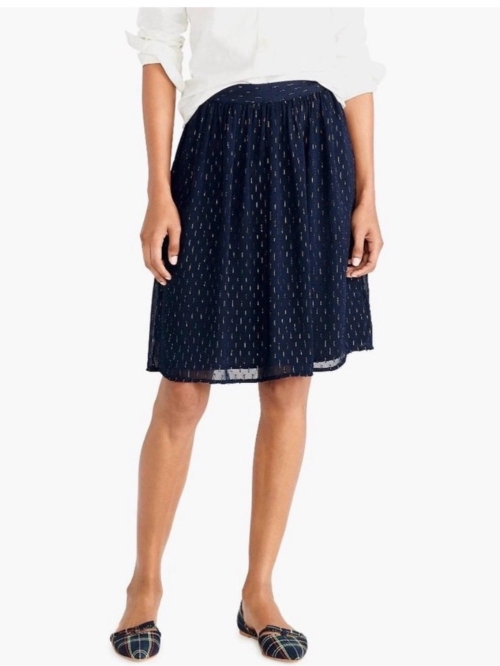 J. Crew Gold Thread Navy A-Line Skirt with Subtle Pattern * Sz. 14